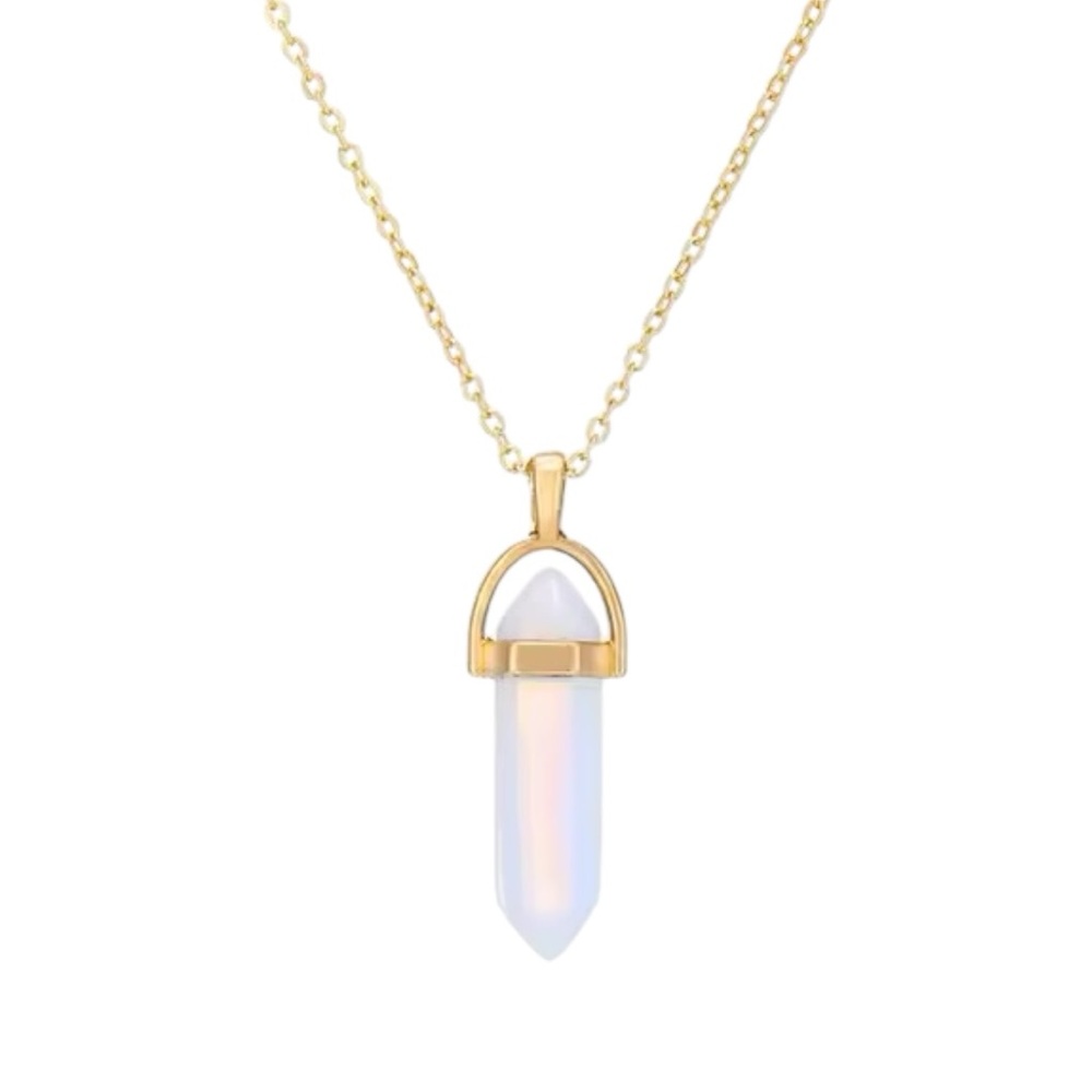 OPAL GOLD PLATED CRYSTAL DROP CHARM NECKLACE - BRAND NEW